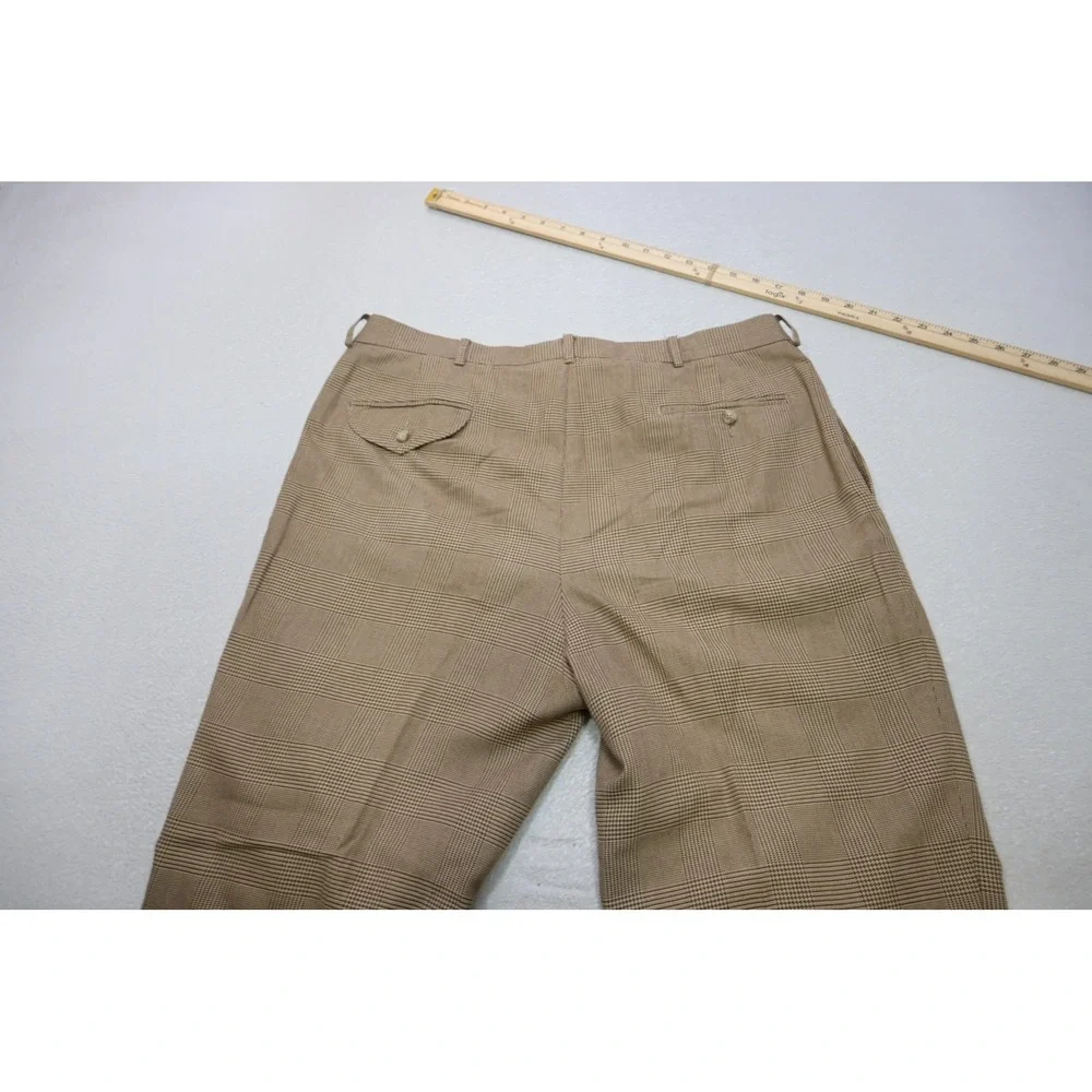 Polo Ralph Lauren Dress Pants Mens 36x29 Brown Glen Plaid Pleated Cuffed